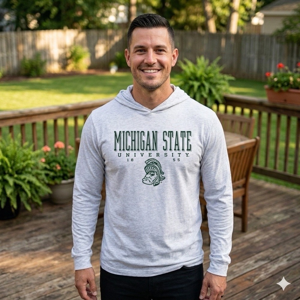 Michigan State Spartans League 91 Stack Tumble L/S Hooded Shirt Medium **NEW**